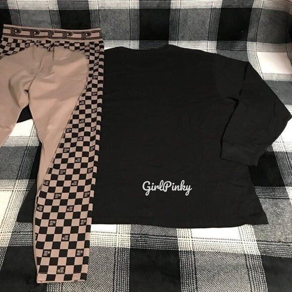 VS PINK Black Bling Logo Campus Tee WITH Checkered Ultimate Leggings EXTRA LARGE - Picture 10 of 11